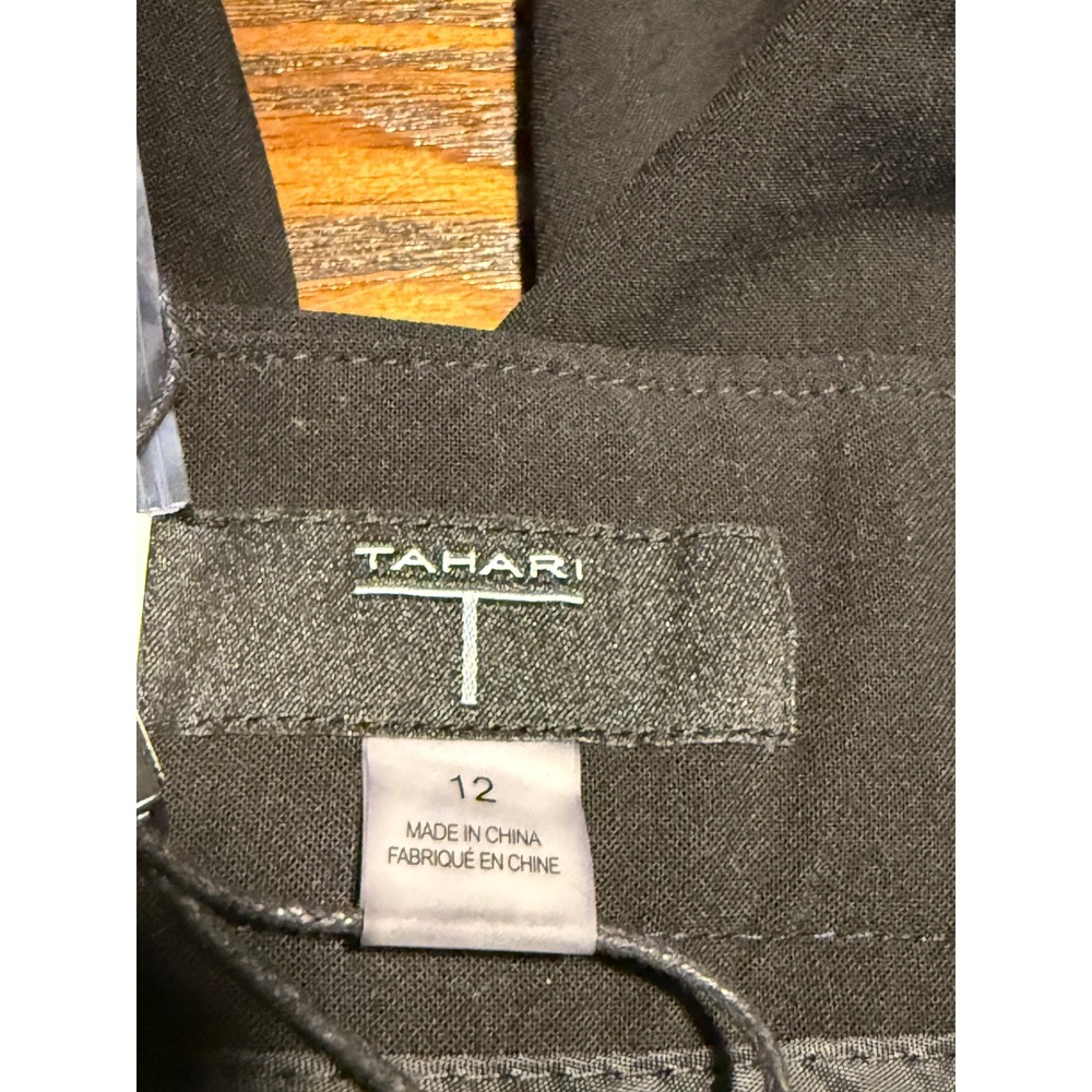 Tahari Black Straight-Leg Trousers with Gold Zipper Detail - Picture 4 of 16